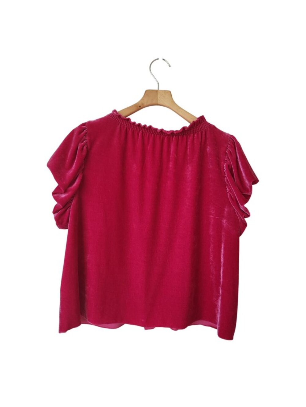 Free People Terese Pink Velvet Crop Puff Sleeve Top Soft Cozy Boho Festival Glam - Picture 2 of 11